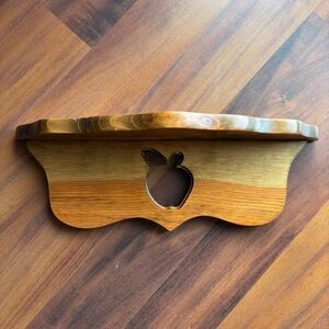 Vintage Wooden Shelf Apple Cutout Wall Mount Rustic Farmhouse Decor 1995